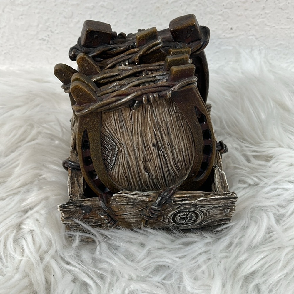 Horseshoe Coaster Set with Holder Collectible Wood Look - Picture 6 of 12